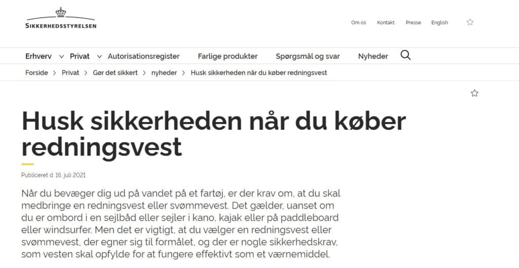 Svømmeveste og lovgivning